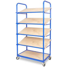 Shelving trolley with sloping shelves