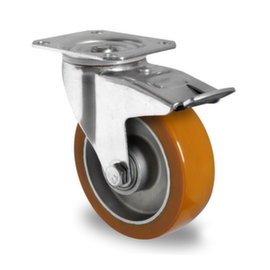 Cascoo Swivel castor with total brakes, load capacity 250 kg, Polyurethane tires