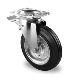 Cascoo Swivel castor with total brakes, load capacity 205 kg, Solid rubber tires