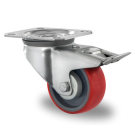 Cascoo Swivel castor with total brakes, load capacity 130 kg, Polyurethane tires