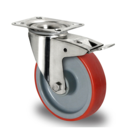 Cascoo Swivel castor with total brakes, load capacity 130 kg, Polyurethane tires