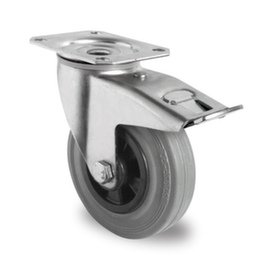 Cascoo Swivel castor with total brakes, load capacity 100 kg, Solid rubber tires