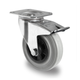 Cascoo Swivel castor with total brakes, load capacity 205 kg, Solid rubber tires