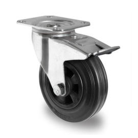 Cascoo Swivel castor with total brakes, load capacity 135 kg, Solid rubber tires