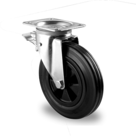 Cascoo Swivel castor with total brakes, load capacity 205 kg, Solid rubber tires