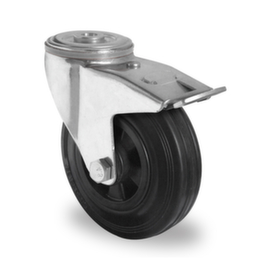 Cascoo Back-hole swivel castor with total brakes, load capacity 205 kg, Solid rubber tires