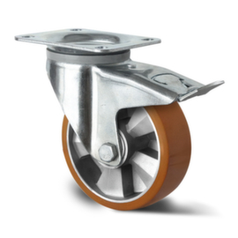 Cascoo Swivel castor with total brakes, load capacity 600 kg, Polyurethane tires