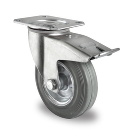 Cascoo Swivel castor with total brakes, load capacity 70 kg, Solid rubber tires