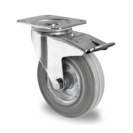 Cascoo Swivel castor with total brakes, load capacity 205 kg, Solid rubber tires