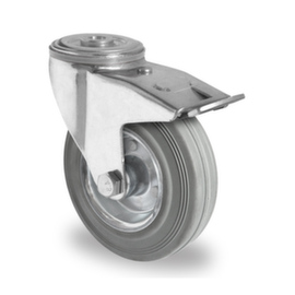 Cascoo Back-hole swivel castor with total brakes, load capacity 70 kg, Solid rubber tires