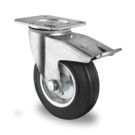 Cascoo Swivel castor with total brakes, load capacity 75 kg, Solid rubber tires