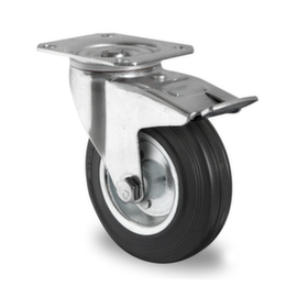 Cascoo Swivel castor with total brakes, load capacity 205 kg, Solid rubber tires
