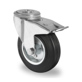 Cascoo Back-hole swivel castor with total brakes, load capacity 100 kg, Solid rubber tires
