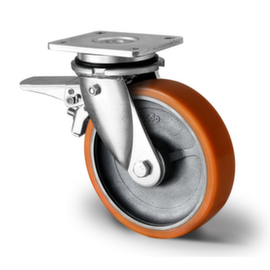 Cascoo Swivel castor with total brakes, load capacity 1000 kg, Polyurethane tires