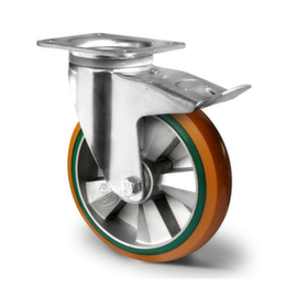 Cascoo Swivel castor with total brakes, load capacity 500 kg, Polyurethane tires