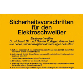 Notice SafetyMarking® for operation, "Safety regulations for the electric welder"