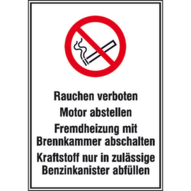Prohibition combination sign Warning notices for tank systems