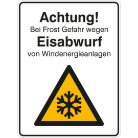 Information sign SafetyMarking®, "Caution! Danger of ice shedding from wind turbines during frost"