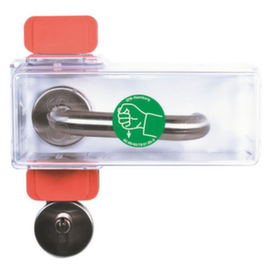 Escape door hood set GfS Typ K, 1 x cover, 2 x lower panels green, 6 x upper panels red, 2 x mounting brackets, 2 x end caps, 1 x pictogram, 4 x screws