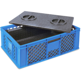 Stacking container with insulating box