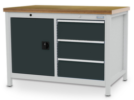 Bedrunka + Hirth Box workbench, 3 drawers, 1 cupboard, RAL7035 light gray/RAL7016 anthracite gray