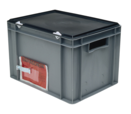 Label clip for Euronorm stacking containers