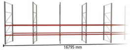 META Pallet rack MULTIPAL for 54 pallets, 16795 mm wide, 3 storage levels