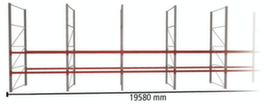 META Pallet rack MULTIPAL for 63 pallets, 19580 mm wide, 3 storage levels