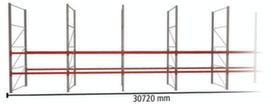 META Pallet rack MULTIPAL for 99 pallets, 30720 mm wide, 3 storage levels