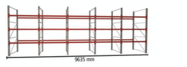 META Pallet rack MULTIPAL for 40 pallets, 9635 mm wide, 4 storage levels