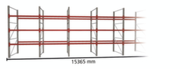 META Pallet rack MULTIPAL for 64 pallets, 15365 mm wide, 4 storage levels