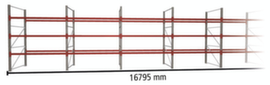 META Pallet rack MULTIPAL for 72 pallets, 16795 mm wide, 4 storage levels