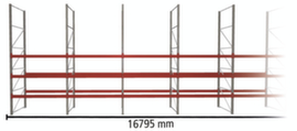META Pallet rack MULTIPAL for 72 pallets, 16795 mm wide, 4 storage levels