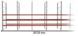 META Pallet rack MULTIPAL for 132 pallets, 30720 mm wide, 4 storage levels