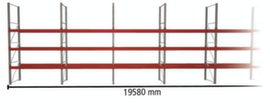 META Pallet rack MULTIPAL for 56 pallets, 19580 mm wide, 4 storage levels