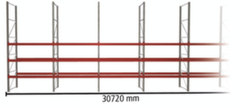 META Pallet rack MULTIPAL for 88 pallets, 30720 mm wide, 4 storage levels